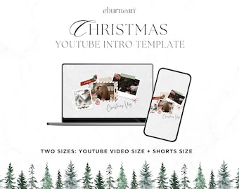 Christmas Vlogmas YouTube Intro Template, Festive Holiday Branding Kit (Canva)