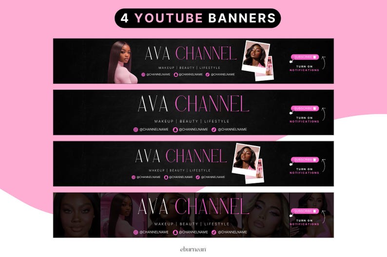 Luxury YouTube branding templates for beauty, fashion, lifestyle, GRWM and female influencer channels
