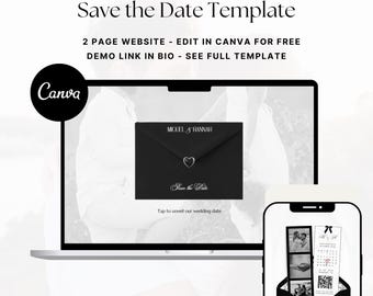 Black and White Save the Date Website Template with RSVP, Canva Website Template, Wedding Countdown E Invite, Editable Wedding Website