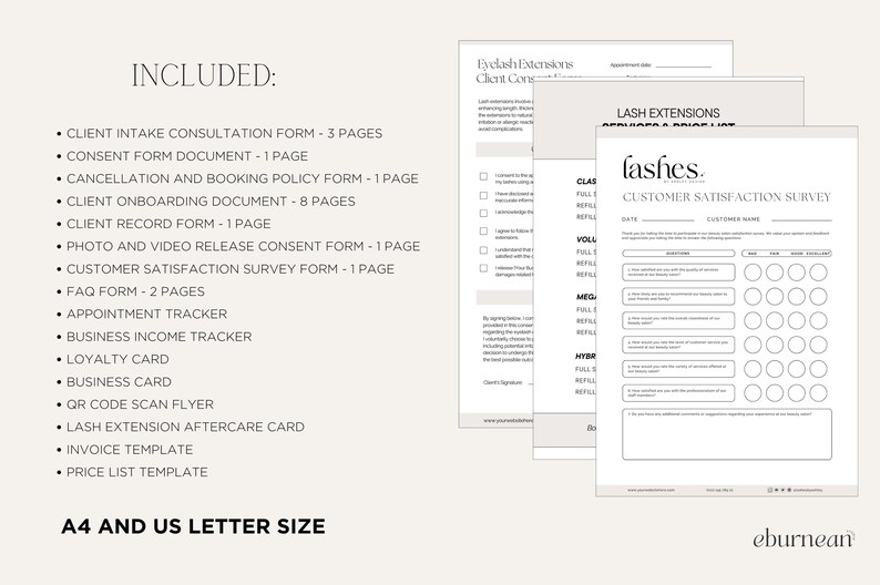 Eyelash Extension Forms by Studio Eburnean - Editable Lash Consent Templates, Lash Tech Consultation, Esthetician Forms, Lash Forms, Client Intake Consent Form