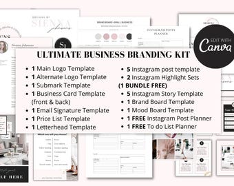 Canva Business Branding Kit: Logo, Cards, Forms (Editable Templates), Small Business Bundle
