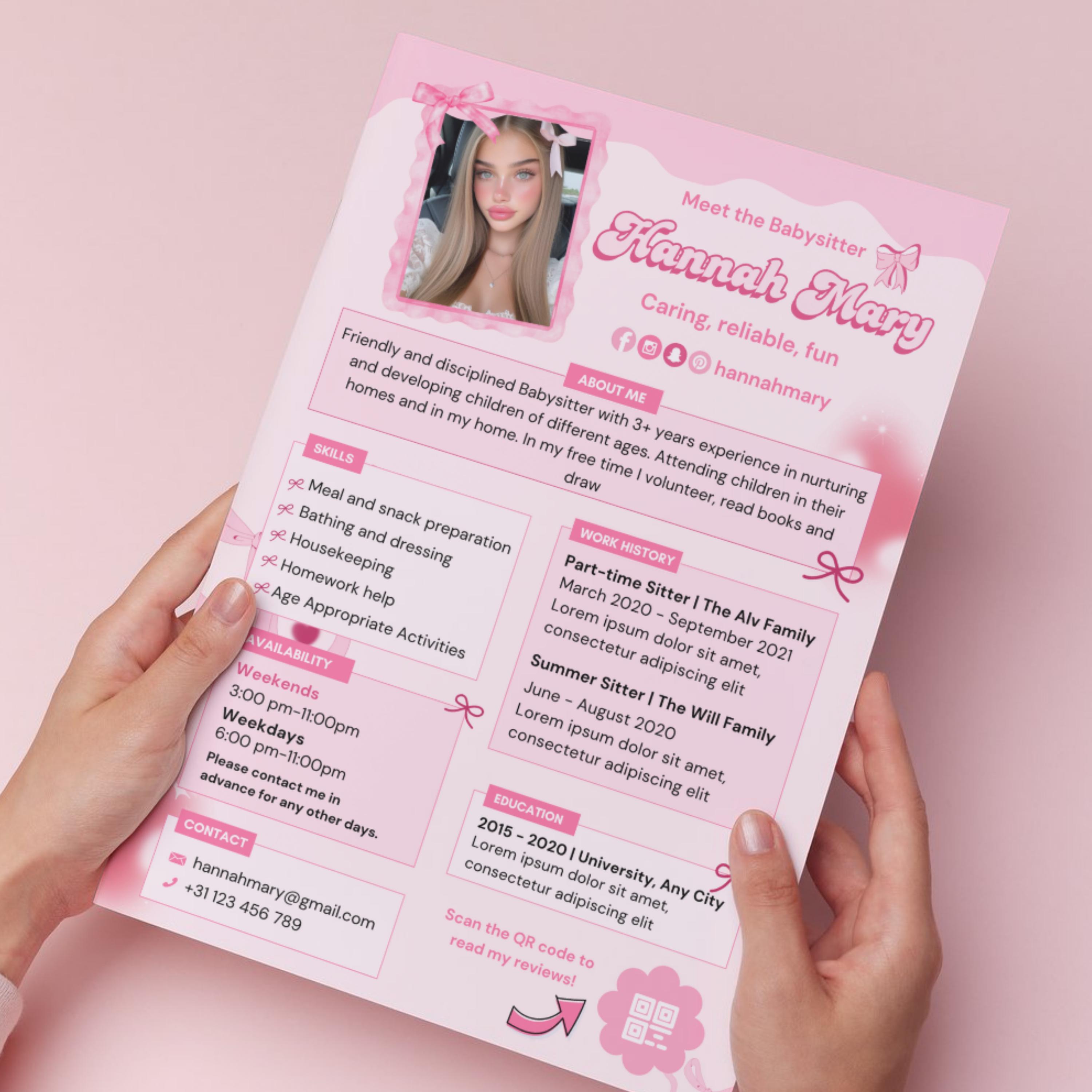 editable-babysitter-resume-flyer-canva-template-a4-printable-resume