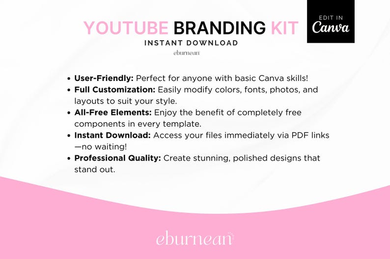 Luxury YouTube branding kit Canva templates for female content creators with matching banner, thumbnails, intro, outro and watermark designs