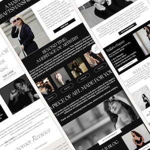 Puede incluir: Imagen promocional de una marca de moda, con una mujer con gafas de sol y una blazer negra. La imagen incluye texto como "Shop Now", "Beyond Time: A Heritage of Artistry" y "A Piece of Art, Made for You".