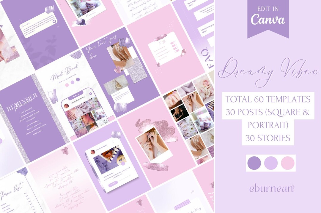 Editable Instagram Templates Canva Pastel Pink Purple, Social Media ...