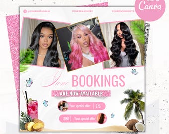 June Booking Flyer, Summer Booking Flyer, June Books Open, June Summer Hair Flyer, June Nails Flyer, June Lashes Flyer, June Makeup Flyer