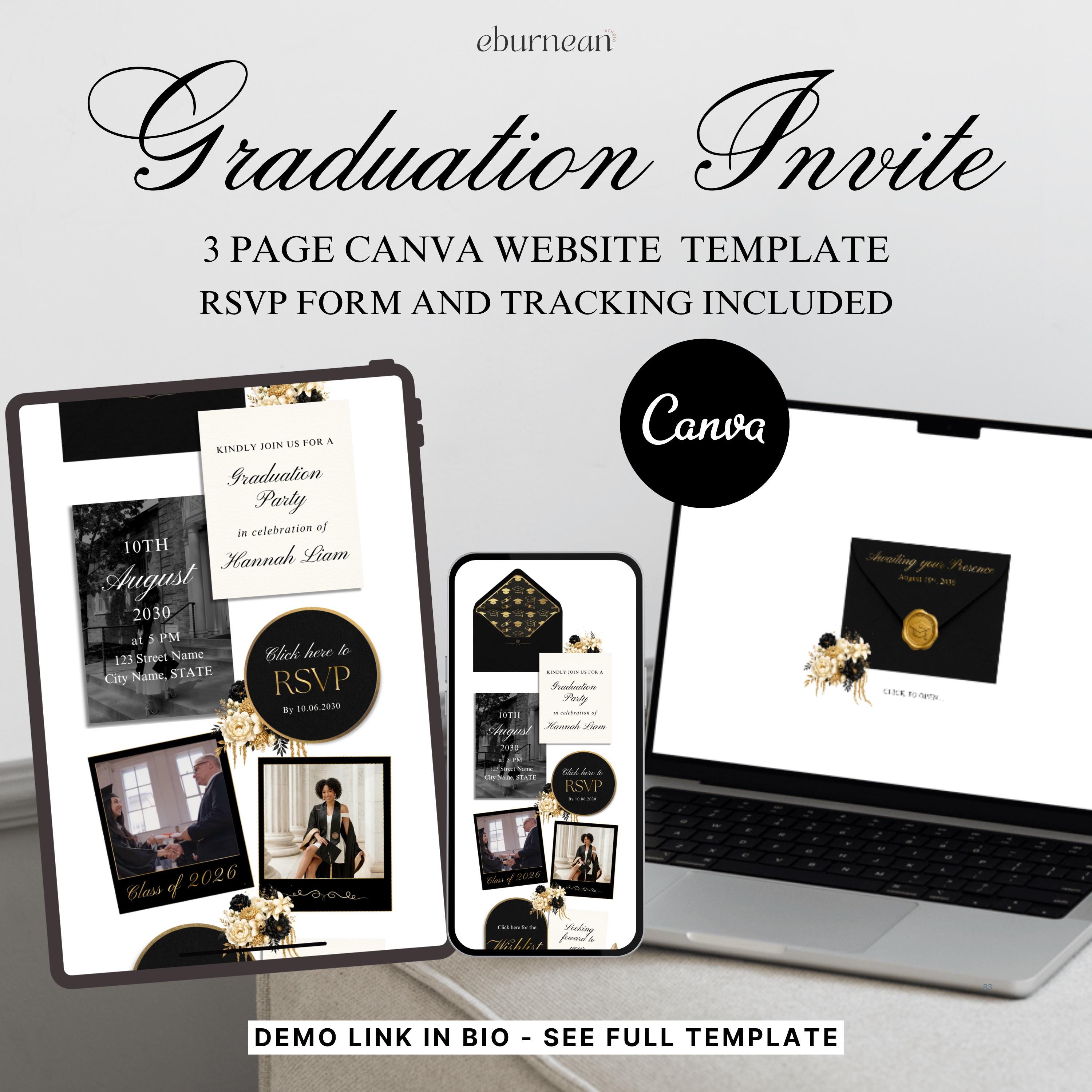 Graduation Website Template Canva With RSVP, Black Graduation Party ...