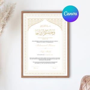 Gold Nikkah Certificate, Digital Nikkah Certificate, Editable Nikkah Contract, Muslim Wedding Certificate, Islamic Nikah Nama, A3, A4