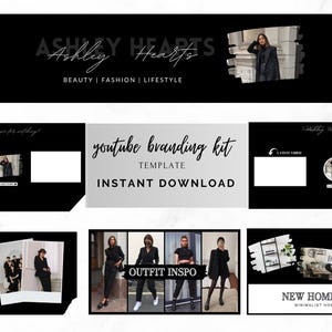 Black YouTube Branding Kit, YouTube Banner Kit, YouTube Channel Art, Youtube Canva Template, Editable Banner, Intro, Outro, Thumbnail Design