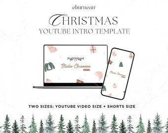 Christmas Youtube Intro Template Canva: Holiday Vlogmas Branding (1920x1080 px, 1080x1920) (Digital Download
