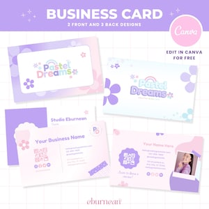 Bearbeitbare Pastellregenbogen Visitenkarte Canva Vorlage, niedliche florale ästhetische Visitenkarte, DIY druckbares Small Business Branding