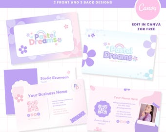 Szablon wizytówki Canva z motywem kwiatowym i pastelami, edytowalny projekt wizytówki do druku, wizytówka dla małej firmy, natychmiastowe pobranie