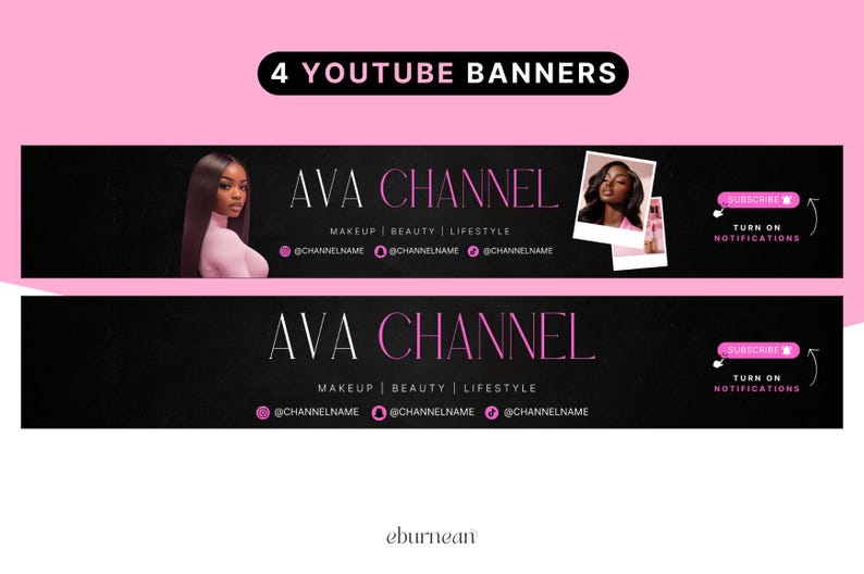 Complete luxury YouTube channel kit for baddie female creators featuring cohesive modern branding templates for Canva