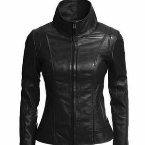 Women Leather Jacket Motorcycle Genuine Lambskin Slim-Fit Biker Short