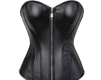 Women Sexy Real Leather Corsets Overbust Bustiers Lingerie Top Body Shaper New