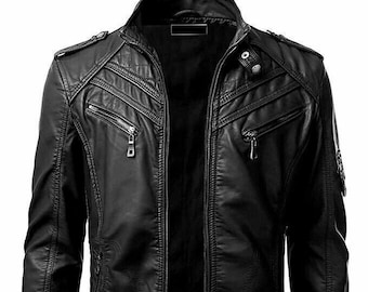 New Men's Genuine Lambskin Leather Jacket Black Slim fit Biker Motorcycle jacket