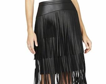 Real Leather Fringe Pencil Skirt