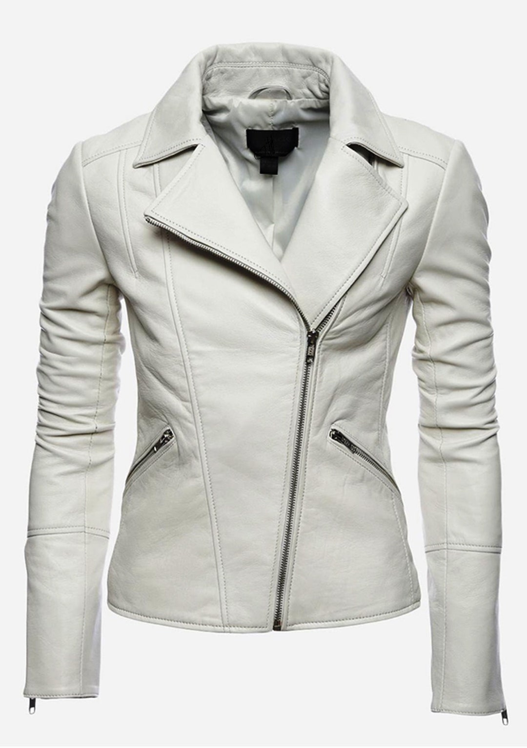Women's Soft Lambskin White Leather Jacket Racer Biker Cafe Party-wear ...