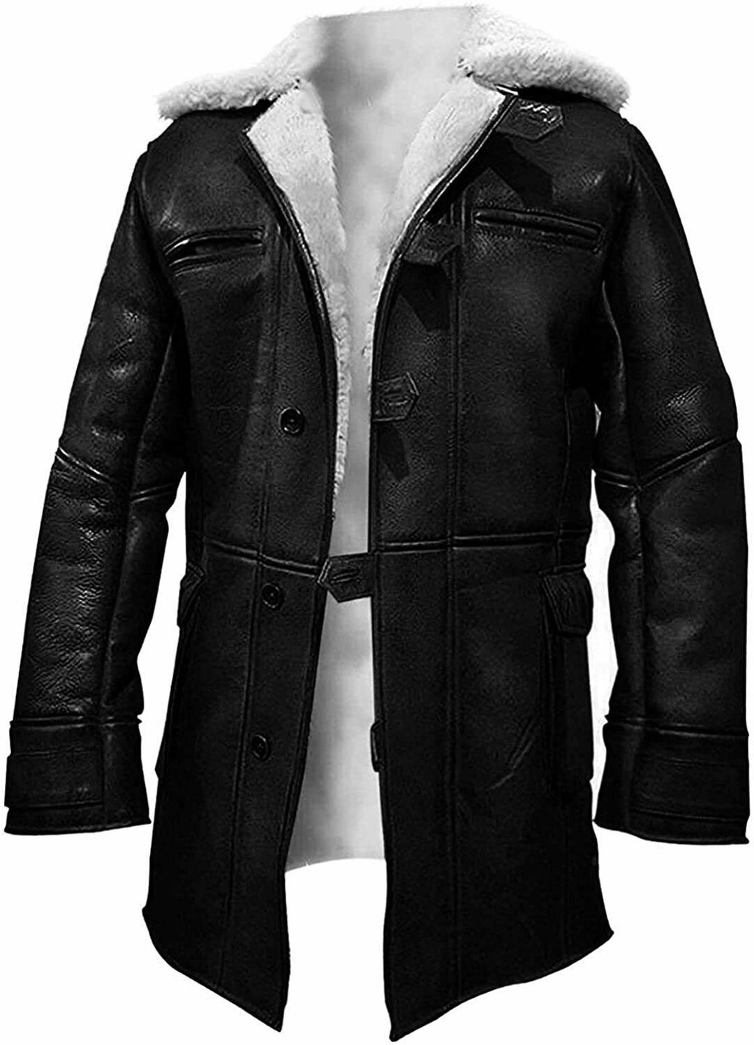 Mens Leather Long Jacket Bane Coat Winter Trench Coat Genuine Lambskin