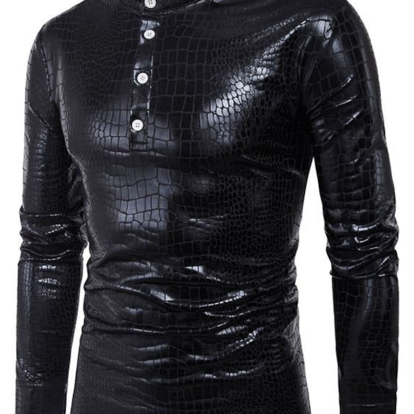 Genuine cowhide Leather biker jacket with crocodile embossing