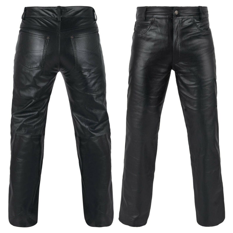 Men/'s 100/% Genuine Cow Skin Full Grain Motorcycle Leather Pant Jeans Style