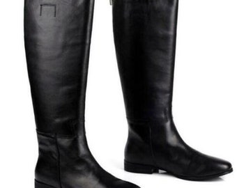 Mens Real Leather Riding Over Knee Boots Shoes Equestrian Zip Tooling
