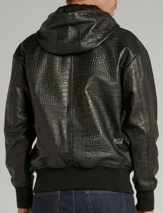 Alligator skin hooded leather jacket  Leather jacket with hood, Snakeskin  fashion, Best leather jackets