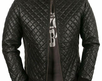 Quilted Leather Jacket Men Original Lambskin Bomber Jacket Biker Casual Style