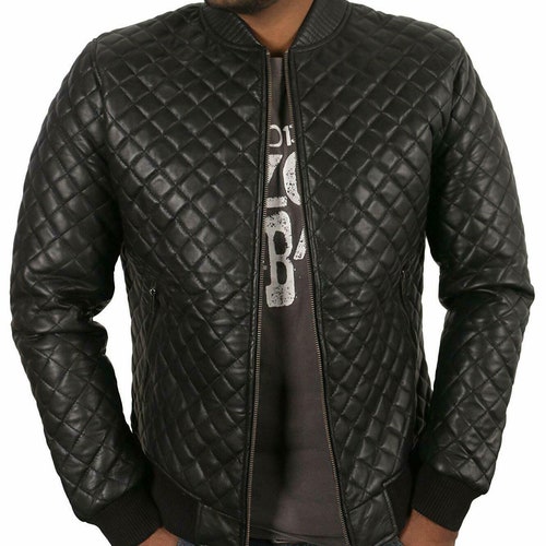 Quilted Leather Jacket Men Original Lambskin Bomber Jacket - Etsy