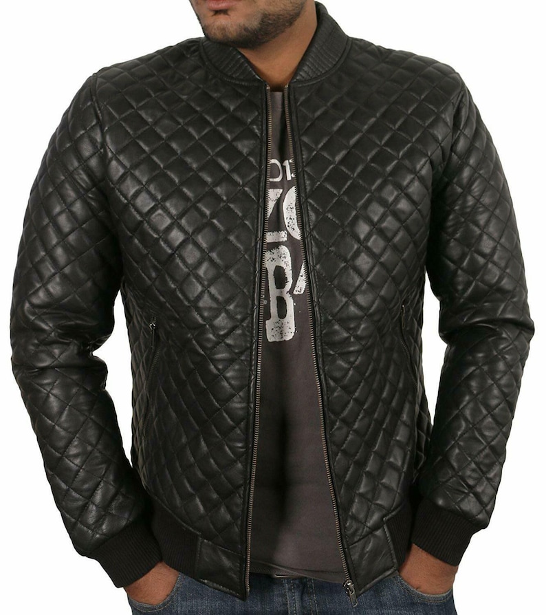 Quilted Leather Jacket Men Original Lambskin Bomber Jacket - Etsy