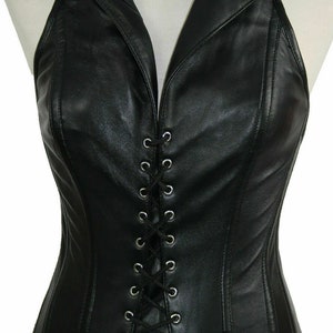 Women's leather corset Laceup vest top Body shaper steel bone leather corset