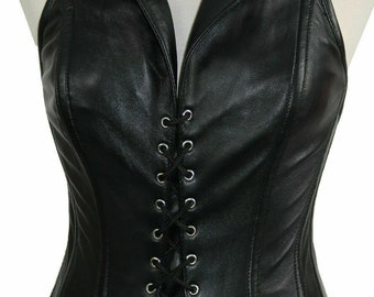 Women's leather corset Laceup vest top Body shaper steel bone leather corset