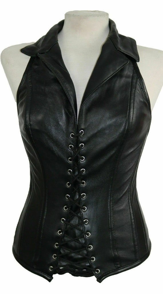 Women's Leather Corset Laceup Vest Top Body Shaper Steel Bone Leather Corset  