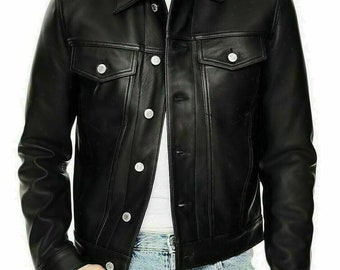 Sandro leather trucker jacket cheap