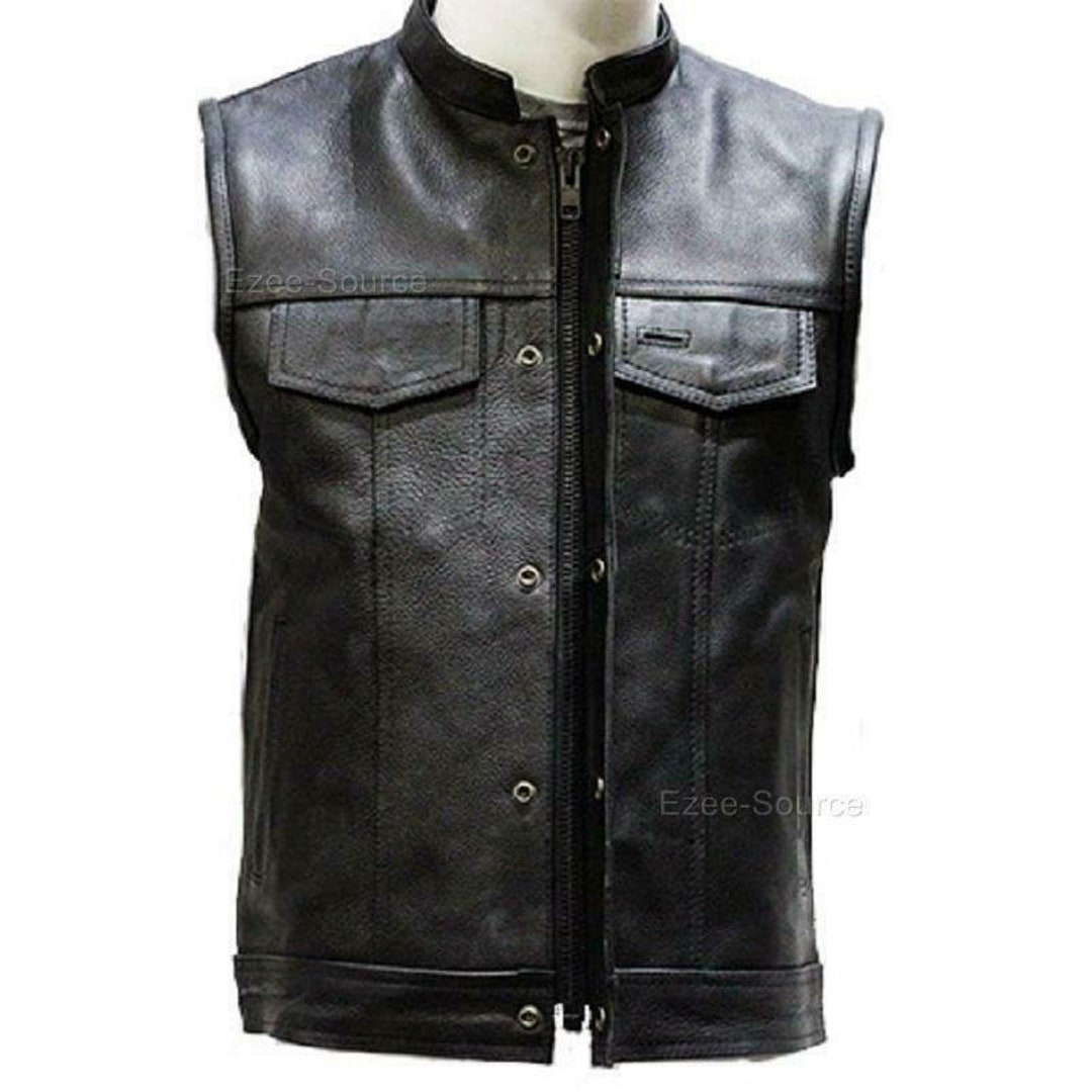 Men's Leather Sale CUTAWAY Bar Vest Front Double Zipper Closer Gay BIKER  Vest