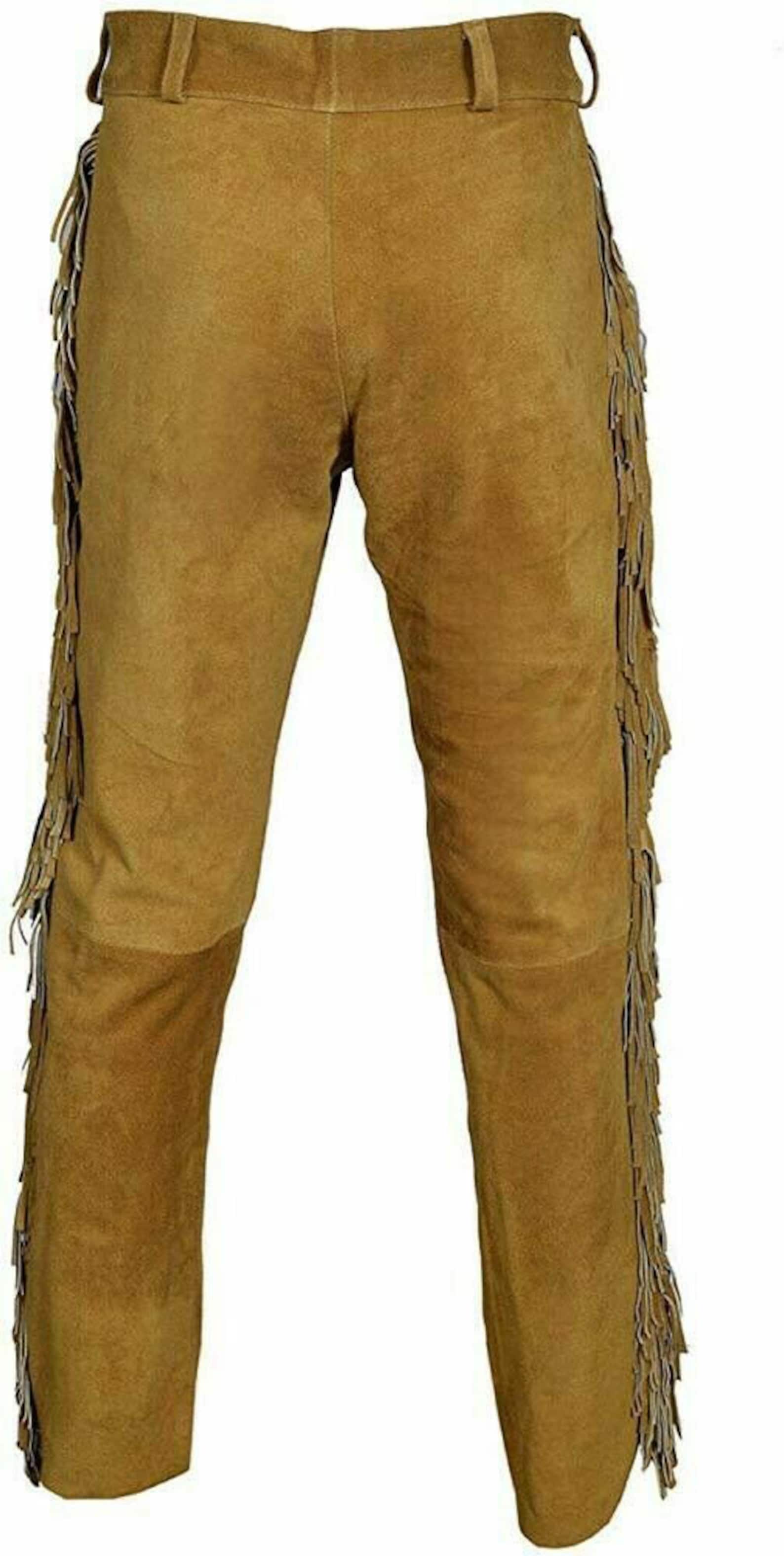 Men's Native American Buckskin Suede Leather Pants Fringes Etsy