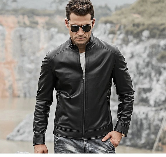 Men's Real Sheepskin Handmade Leather Motorcycle Jacket - Etsy