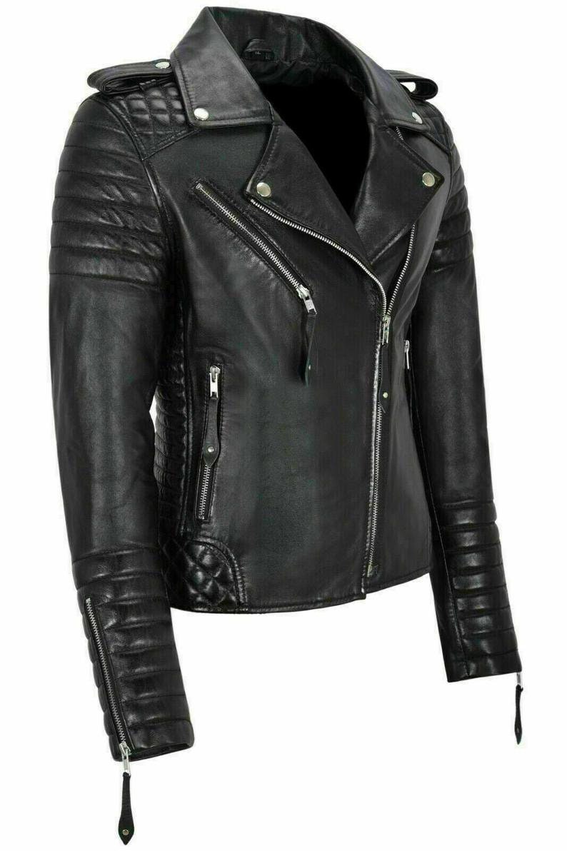 Women's Genuine Lambskin Leather Motorcycle Slim Fit Women | Etsy