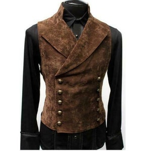 Men's Double Breasted Vest Waistcoat Western Style Leather Outwear Jacket