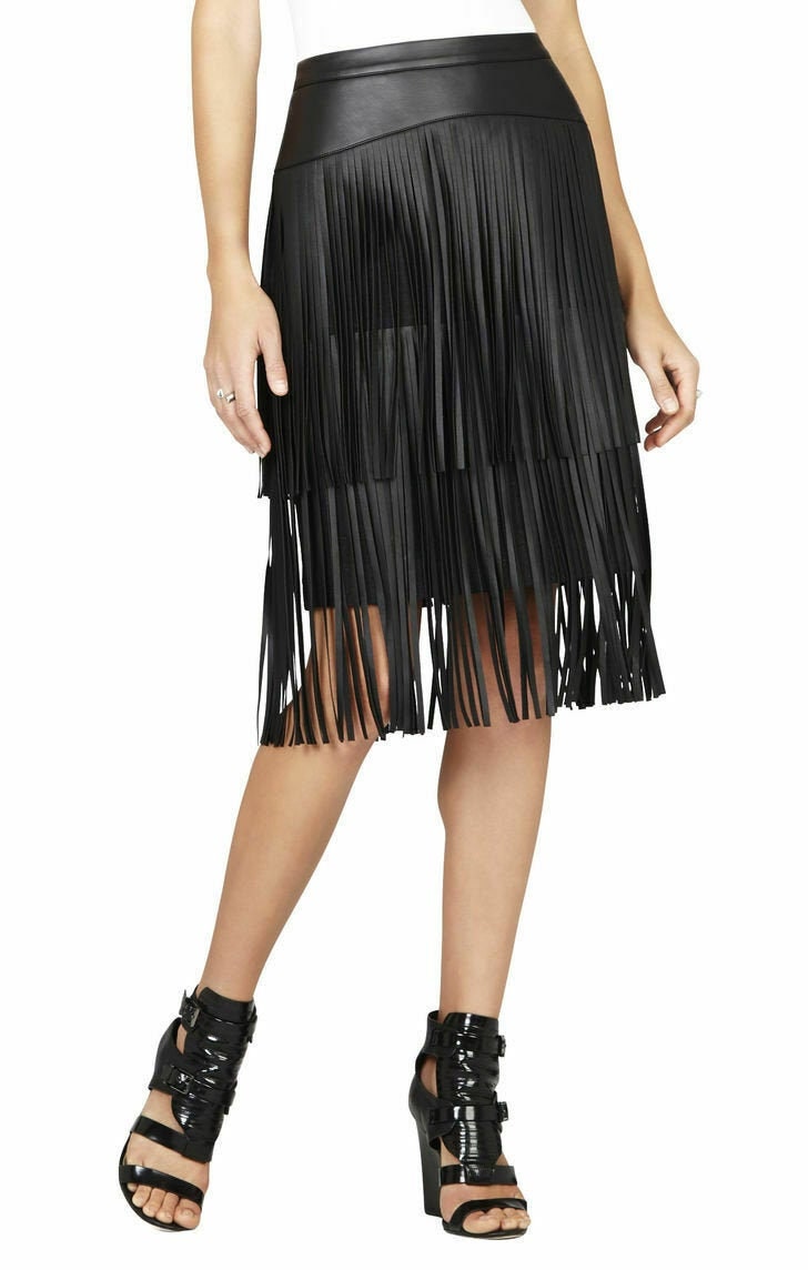 Marti faux leather fringe pencil skirt sales