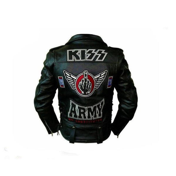 Mens Kiss Army Motorradjacke Aus echtem Rindsleder Biker Style