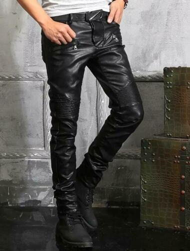Mens Hot Genuine Leather Pants Nightclub Motorcycle Black - Etsy