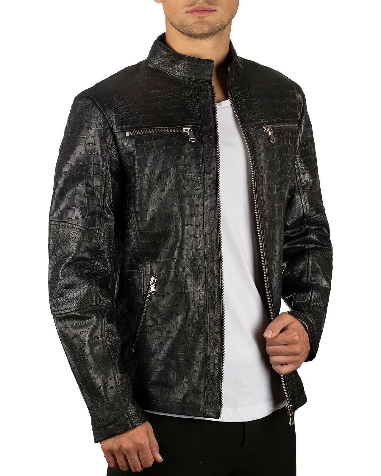 Men's Genuine Leather Jacket Crocodile Style Exclusive | Etsy