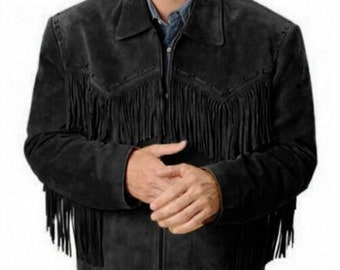 mens denim fringe jacket