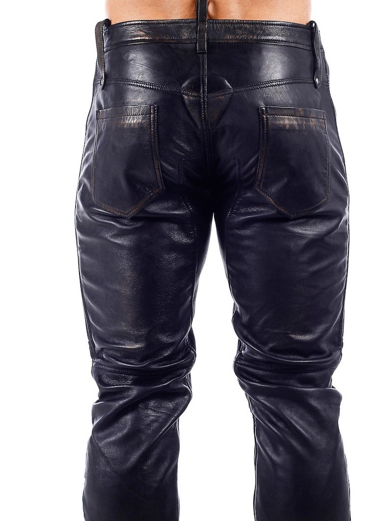 Mens Hot Genuine Leather Pants Nightclub Motorcycle Distressed | Etsy