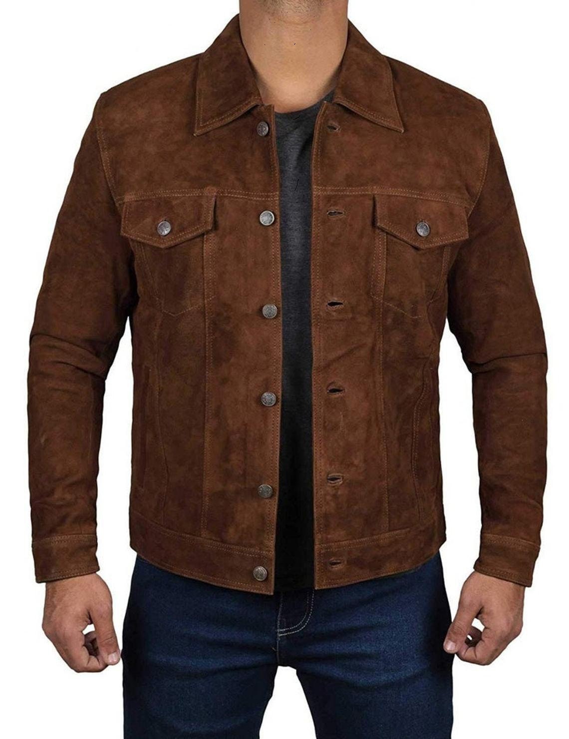 Men's Classic Trucker Jacket Dark Brown Western Style Real - Etsy Canada