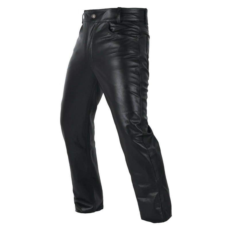 Men/'s 100/% Genuine Cow Skin Full Grain Motorcycle Leather Pant Jeans Style