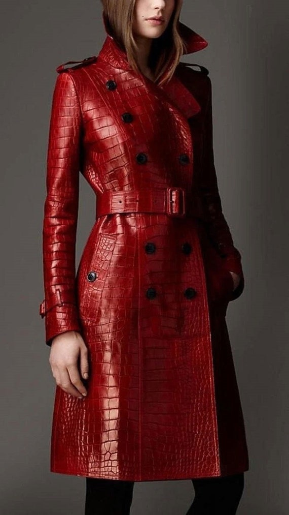 Women's Crocodile Embossed Real Leather Designer Coat 