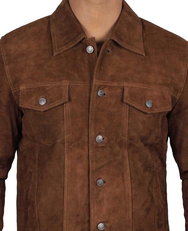 Men's Classic Trucker Jacket Dark Brown Western Style Real - Etsy