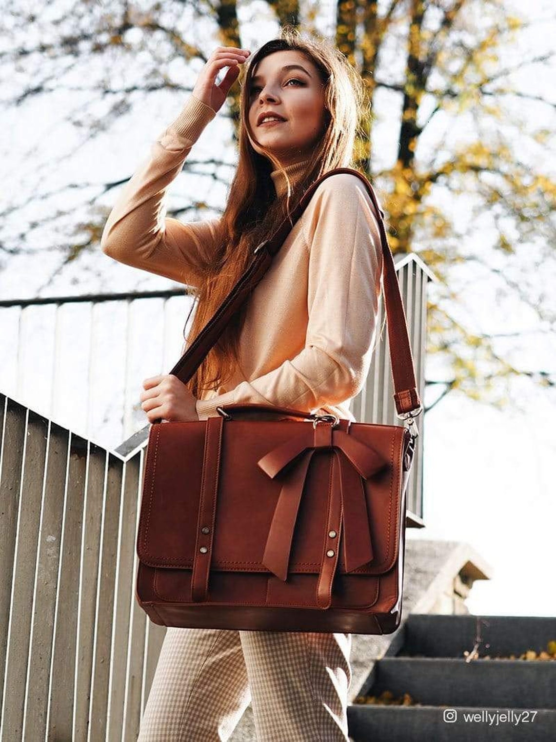 Women's Genuine Leather Briefcase Laptop Bag Etsy UK
